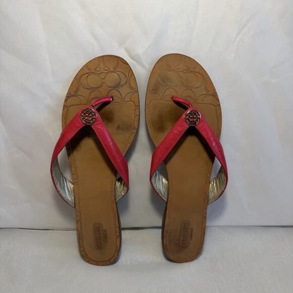 Coach Leather Sara Sandals Hot Pink Flip Flops Women's Size 11 B - Picture 1 of 8